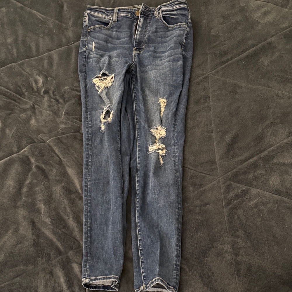 American Eagle Outfitters Distressed Dark Blue Skinny Jeans